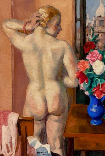 Charles Kvapil (Belgian, 1884-1957) Nu debout, June 18, 1934 Oil on canvas