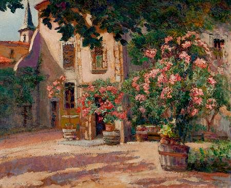 Victor Charreton (French, 1864-1937) French Courtyard Oil on board 23