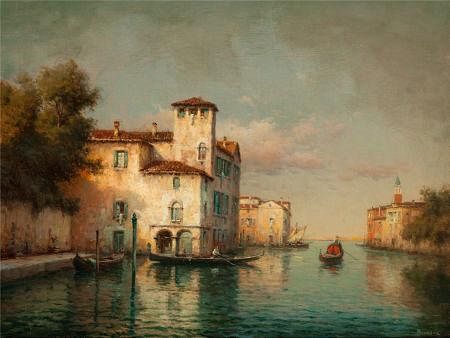 Antoine Bouvard (French, 1870-1956) View of a Venetian Canal Oil on canvas