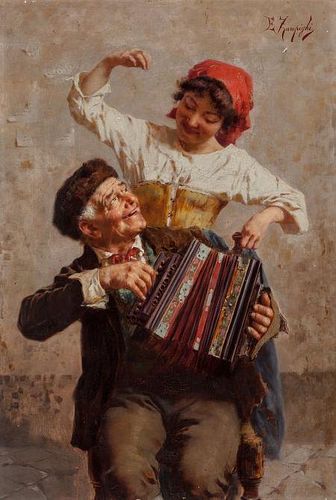 Eugenio Zampighi (Italian, 1859-1944) Dancing Serenade Oil on canvas 23