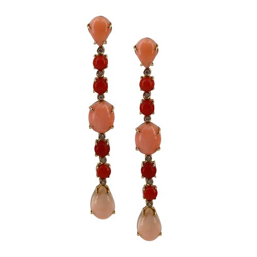 Corals & Diamonds 18k Gold dangling Earrings