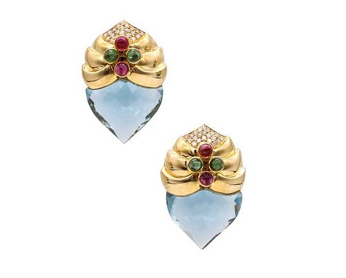 Baten 37.3 Ctw in diamonds & gemstones 18k Earrings