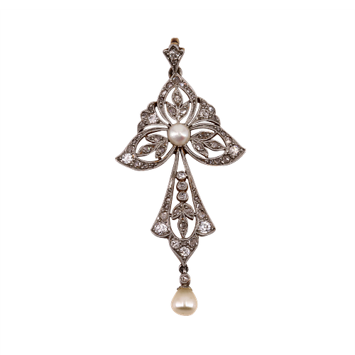 Art Nouveau Diamonds, Pearls, Platinum & 18k Croos