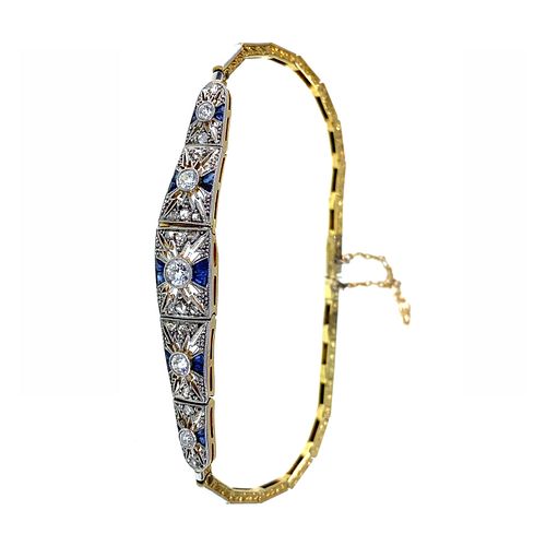 Art Deco Sapphires, Diamonds, 18k Gold & Platinum Bracelet