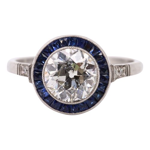 Art Deco Inspired Diamond Sapphire Target Ring