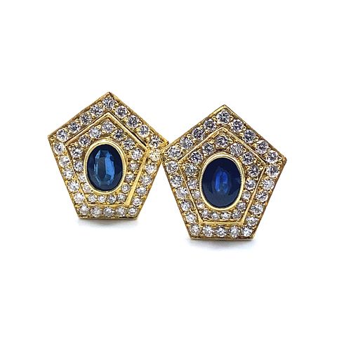 Diamonds & Sapphires 18k Gold Clip Earrings