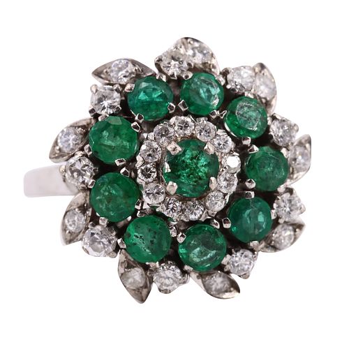 Emeralds & Diamonds cocktail 18k Gold Ring