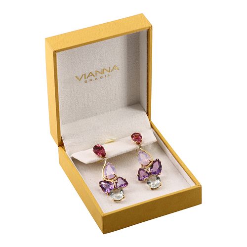 Vianna Brasil amethyst beryl dangle 18k gold Earrings