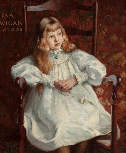 Alfred Hartley (British, 1855-1933) Portrait of Ina Wigan, age eight Oil