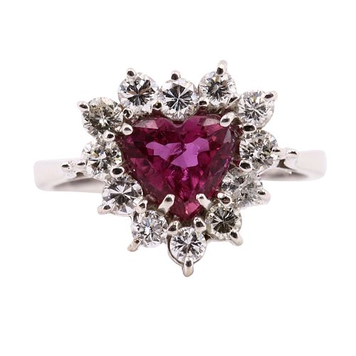 Ruby, Diamonds & 18k Gold Heart Ring