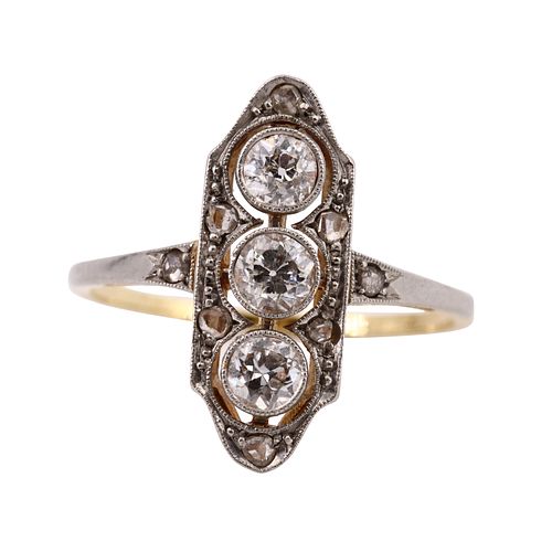 Three Diamonds Art Deco 18k Gold & Platinum Ring