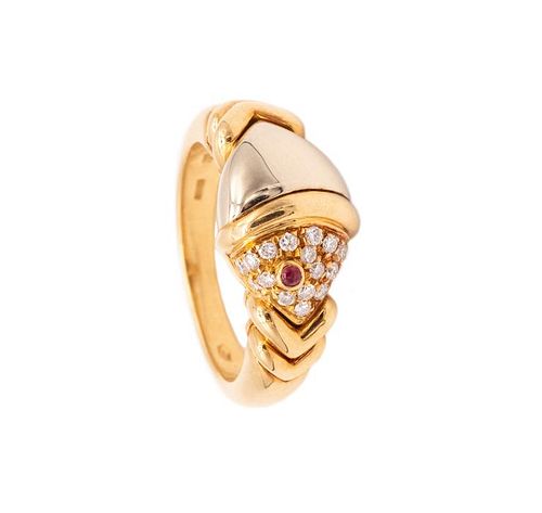 Bvlgari Roma Fish ring in 18k Gold, diamonds & Ruby