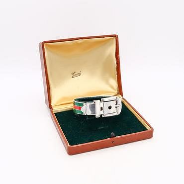 Gucci Buckle bracelet in .925 Sterling silver with red and green enamel