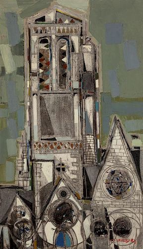 Claude Venard (French, 1913-1999) Eglise Brettone, 1954 Oil and mixed medi