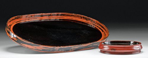 Early 20th C. Japanese Meiji Negoro Lacquered Trays