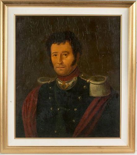 French Early 19th Century Chausseur Officer's Oil Portrait 