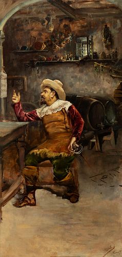 MATEO BALASCH MATEU (San Andrés del Palomar, Barcelona, 1870 - Barcelona, 1936). 
"Interior of tavern". Rome, 1891. 
Oil on canvas.