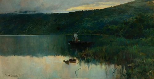 ARCADIO MAS Y FONDEVILA (Barcelona, 1852-1934) 
"Lake of Banyoles". 
Oil on canvas.