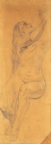 LÉONARD TSUGUHARU FOUJITA (Tokyo, 1886 - Zurich, 1968). 
"Femme nue assise, tete et bras droite levée", 1924. Preparatory drawing for the canvas "L'Am
