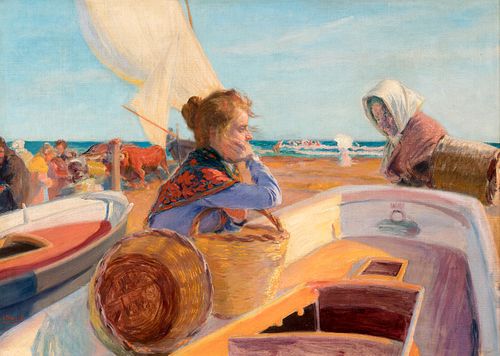 JOSÉ MONGRELL TORRENT (Valencia, 1870 - Barcelona, 1937). 
"Marina". 
Oil on canvas.