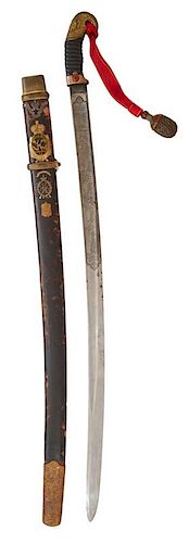 A RUSSIAN IMPERIAL COSSACK SHASHKA SWORD WITH ORDER OF ST. ANNE, PRIZE WEAPON WITH MULTIPLE BADGE AWARDS, ZLATOUST, 1896-1912