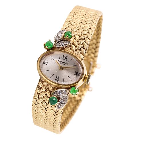 Baume Marcier, 14k gold, Emerald, Diamond ladies watch