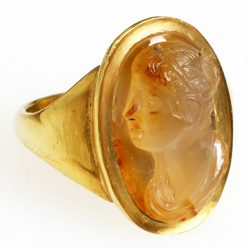 Ladies Cameo Gold and Citrine Carved Ring