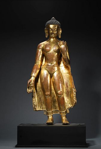 A Gilt Bronze Sakyamuni Buddha Statue (in the early Mala period of Nepal approximately 1200-1250)