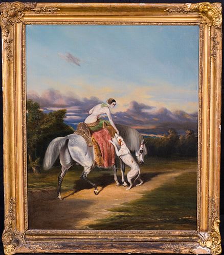 LADY RIDING HER HORSE OIL PAINTING