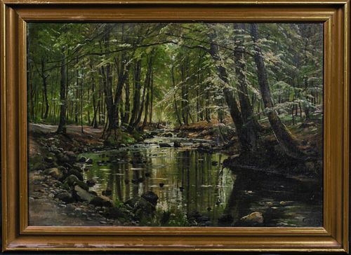 WOODLAND FOREST LANDSCAPE OIL PAINTING