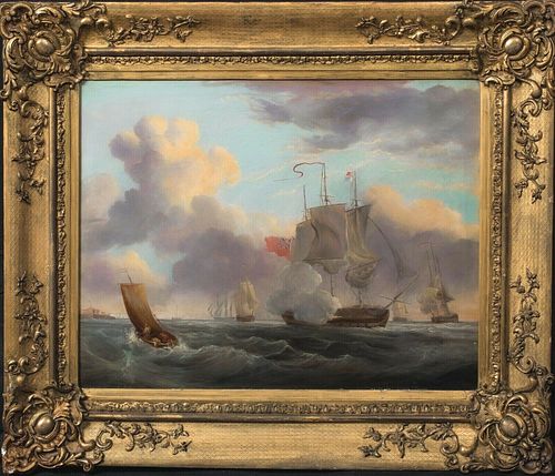 BRITISH ROYAL NAVY FRIGATE OIL PAINTING