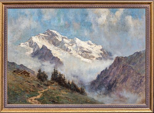 SWISS ALPS MOUNTAIN LANDSCAPE OIL PAINTING