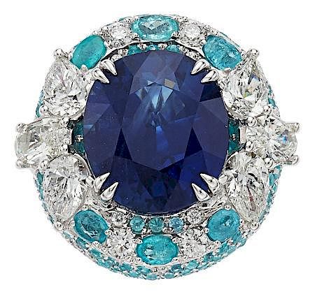 Sapphire, Diamond, Tourmaline, White Gold Ring