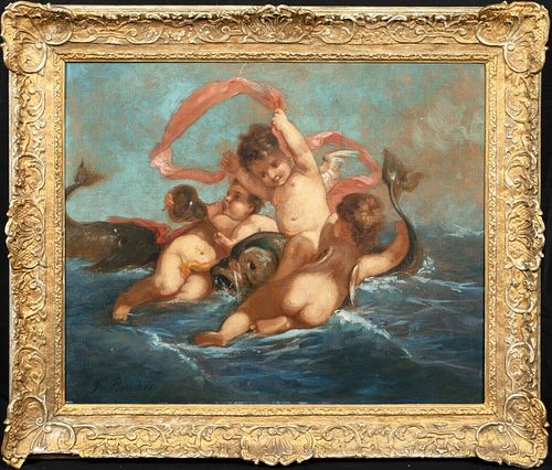 PUTTO & DOLPHINS OIL PAINTING