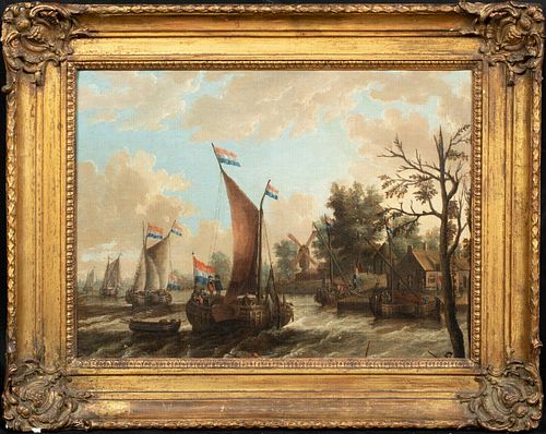 SHIPS ON THE RIVER OIL PAINTING