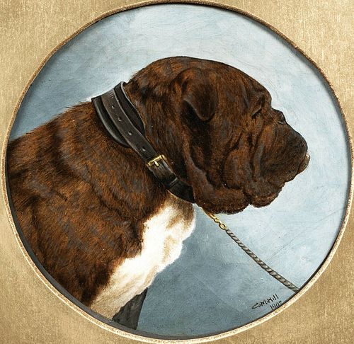 PORTRAIT OF A BRITISH BULLDOG DOG OIL PAINTING