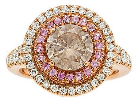 Colored Diamond, Diamond, Sapphire, Pink Gold Ring