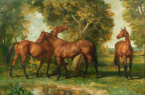 HORSES IN A LANDSCAPE OIL PAINTING