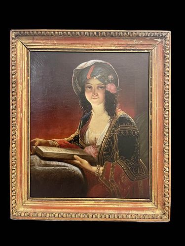AFTER FRIEDRICH VON AMERLING (GERMAN, 1803-1887): A 19TH CENTURY OIL ON CANVAS OF AN OTTOMAN LADY