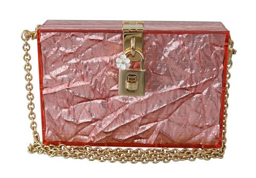 ROSE PINK METALLIC PLEXI GOLD CHAIN SHOULDER BORSE BOX BAG