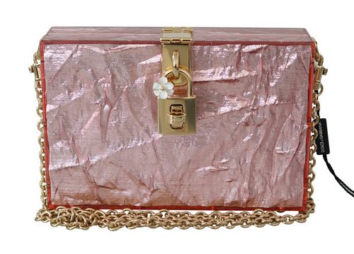 METALLIC PINK PLEXI GOLD CHAIN SHOULDER BORSE BAG BOX