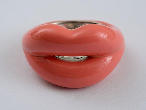 SILVER AND CORAL ENAMEL HOT LIPS RING, BY SOLANGE AZAGURY-PARTRIDGE