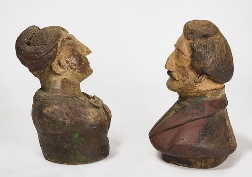 Stoneware Busts of Edgar Allen and Virginia Poe