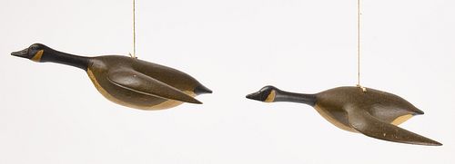 Pair of Miniature Painted Wood Carved Canada Geese