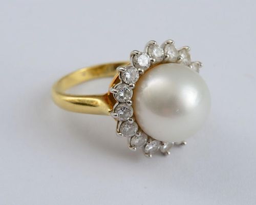 18K GOLD, PLATINUM, SOUTH SEA PEARL AND DIAMOND RING, TIFFANY & CO.