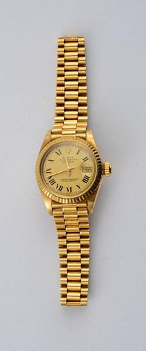 LADY'S 18K GOLD OYSTER PERPETUAL DATEJUST WRISTWATCH, ROLEX