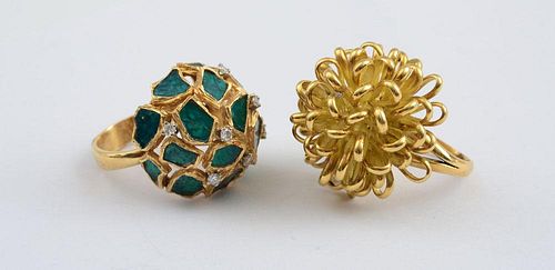 TWO 18K GOLD COCKTAIL RINGS, G.J.W.