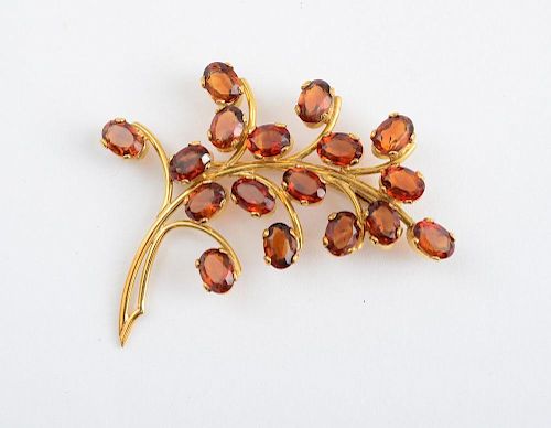 RETRO 18K GOLD AND CITRINE FLORAL PIN
