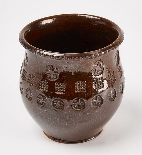 Redware Jar with Stamped Decoration