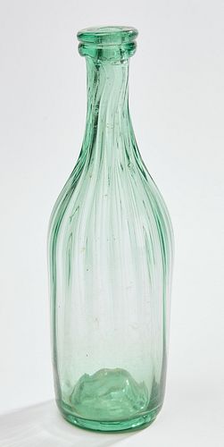 Green Glass Ribbed Bottle